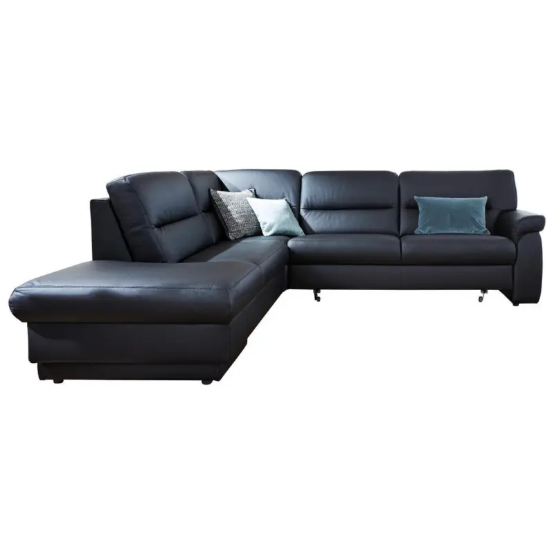 Ecksofa in Echtleder Schwarz
