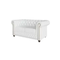 Chesterfield-Sofa 2-sitzer mit Schlaffunktion Morin Wei&szlig; vegan Leder