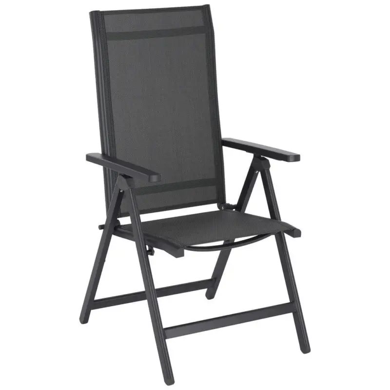 Gartenklappsessel in Metall, Kunststoff, Textil Anthrazit, Grau, Silberfarben