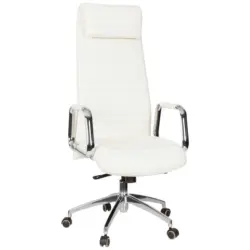 Drehstuhl in Lederlook Creme, Silberfarben