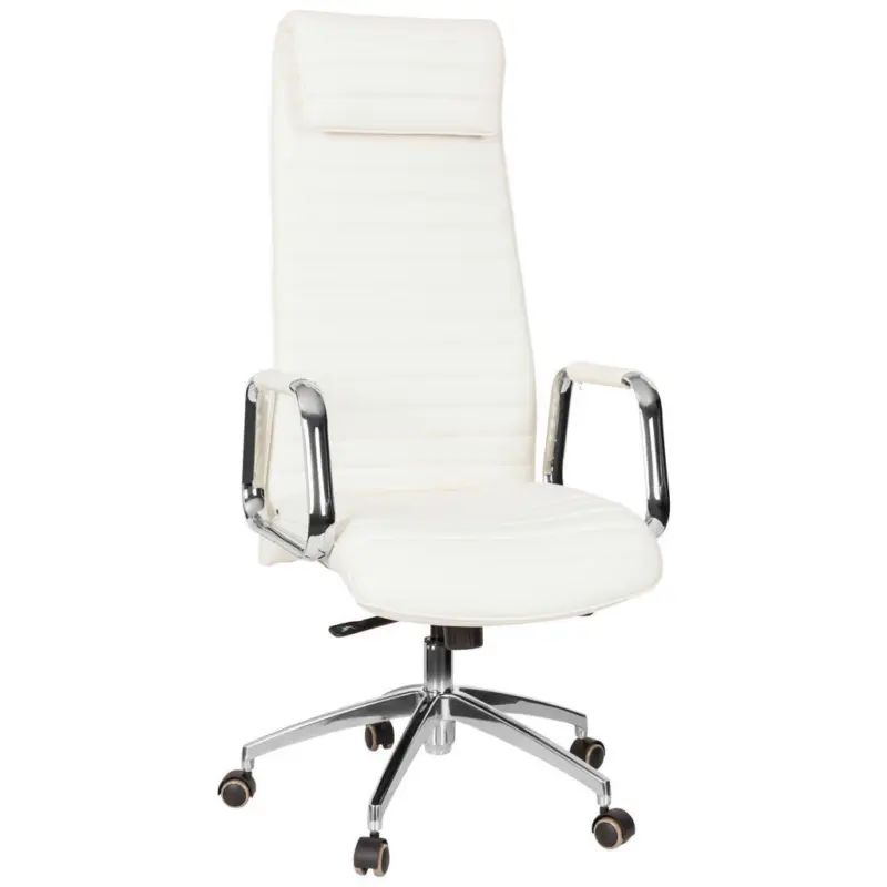 Drehstuhl in Lederlook Creme, Silberfarben