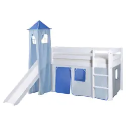Spielbett Absturzsicherung, Leiter, Rutsche, Turm, Vorhang 90/200 cm in Wei&szlig;, Hellblau, Dunkelblau