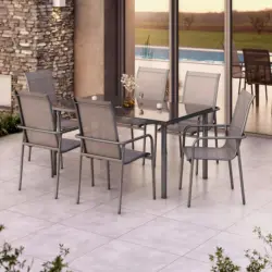 Gartengarnitur 7--Teilig. Torino aus Metall/Glas/Textil