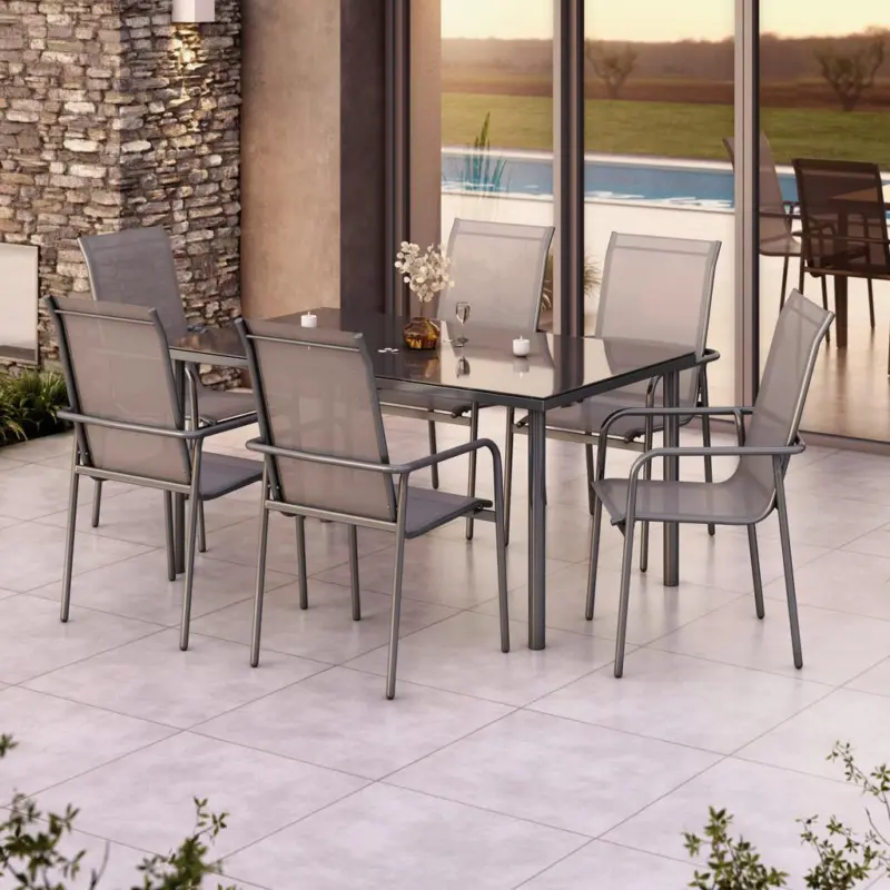 Gartengarnitur 7--Teilig. Torino aus Metall/Glas/Textil