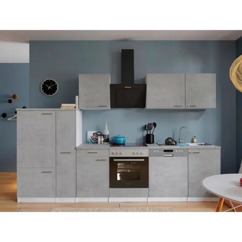 Einbauk&uuml;che K&uuml;chenblock M&ouml;belix Malia B: 310 cm Grau, mit Ger&auml;te