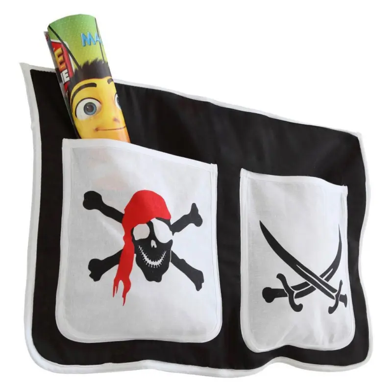 Betttasche aus Biobaumwolle m. 2 F&auml;chern, schwarz/Wei&szlig;