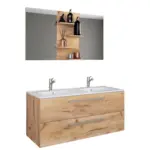 M&ouml;belix Badm&ouml;bel-Set 3--Teilig. Budasi B: 112 cm Wei&szlig;/Eiche Dekor