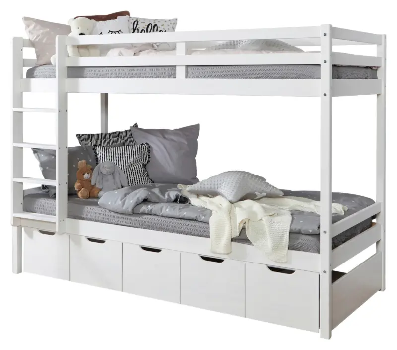 Etagenbett Finn mit 5 Schubk&auml;sten ca. 90x200 cm Wei&szlig;