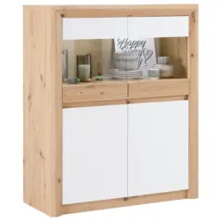 Vitrine Kashmir New B: 100 cm inkl. LED, Eiche Dekor/Wei&szlig;