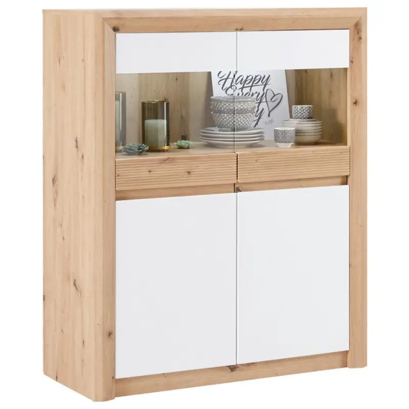 Vitrine Kashmir New B: 100 cm inkl. LED, Eiche Dekor/Wei&szlig;