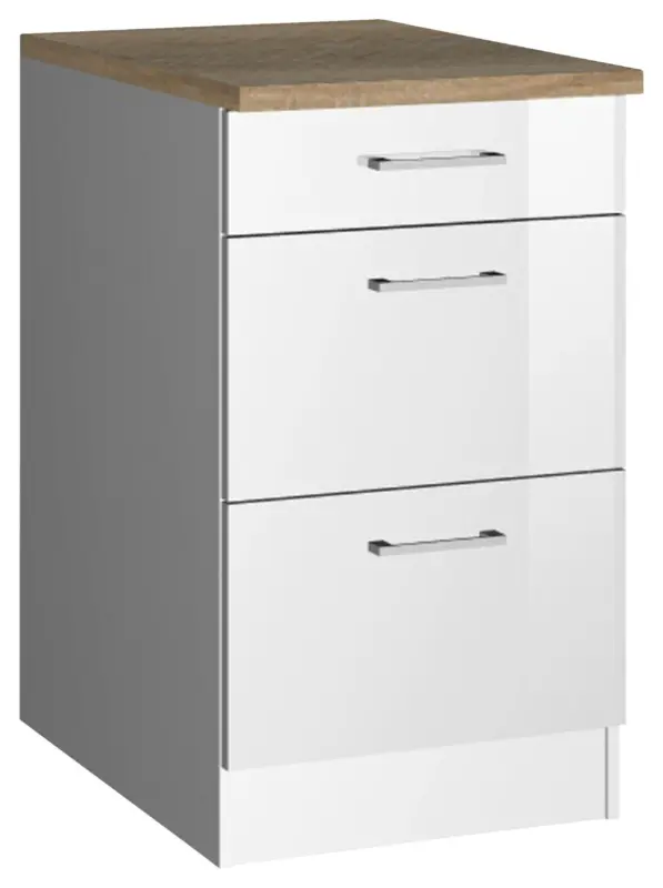 Schubkastenunterschrank Mailand Wei&szlig; Hochglanz