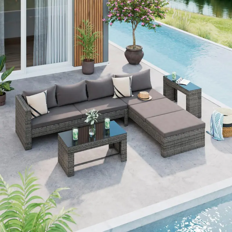Loungegarnitur Tripolis Tisch mit Glasplatte
