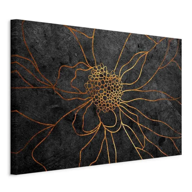 Leinwandbild Flower Schwarz Goldfarben B: 90 cm