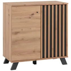 Kommode mit Einlegeb&ouml;den 80 cm Medan Anthrazit/Eiche Dekor