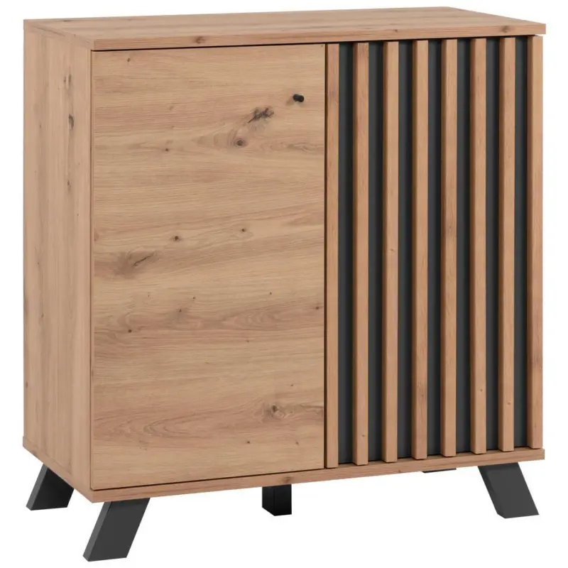 Kommode mit Einlegeb&ouml;den 80 cm Medan Anthrazit/Eiche Dekor