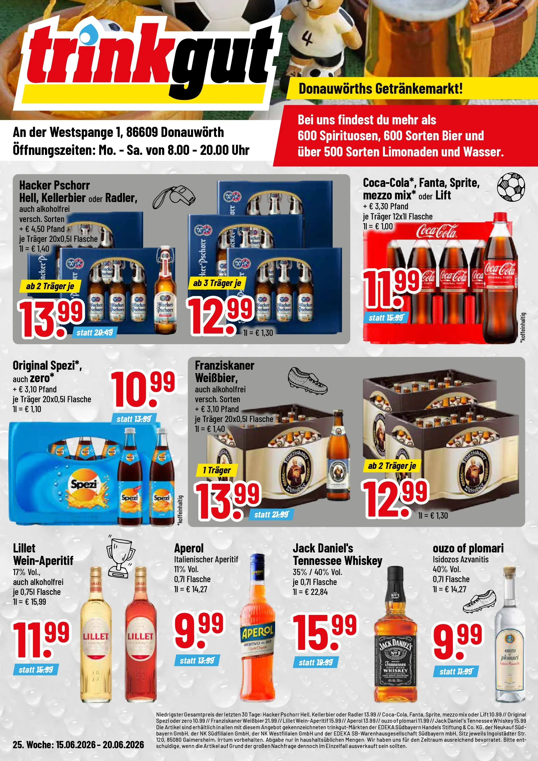 Trinkgut Prospekt Donauwörth (ab 14.06.2026) » Angebote online | Seite: 1 | Produkte: Ouzo, Cola, Jack Daniel's, Aperol
