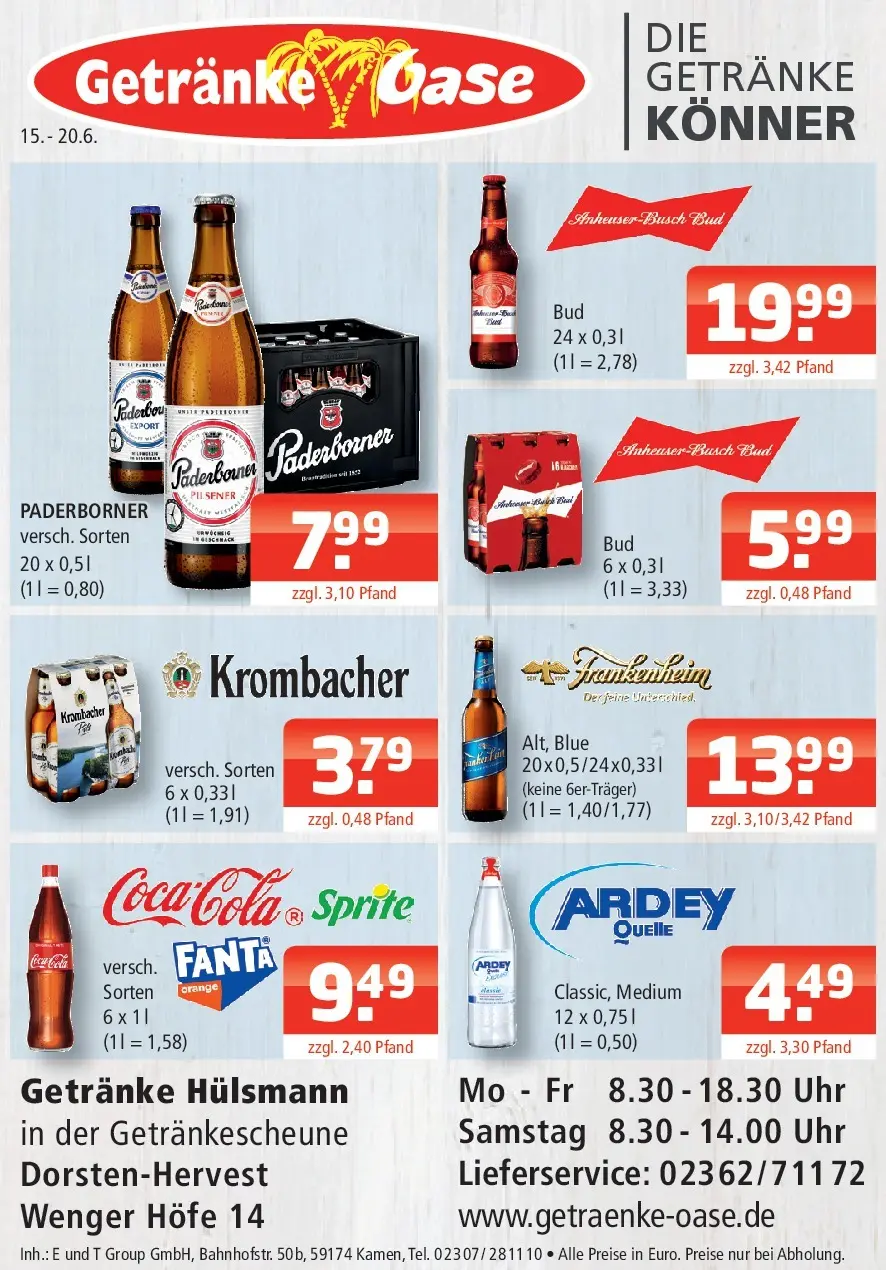 Angebote - Getränke Oase: Getränkeangebote (ab 14.06.2026) zum Blättern | Seite: 1 | Produkte: Fanta, Bad, Krombacher, Uhr