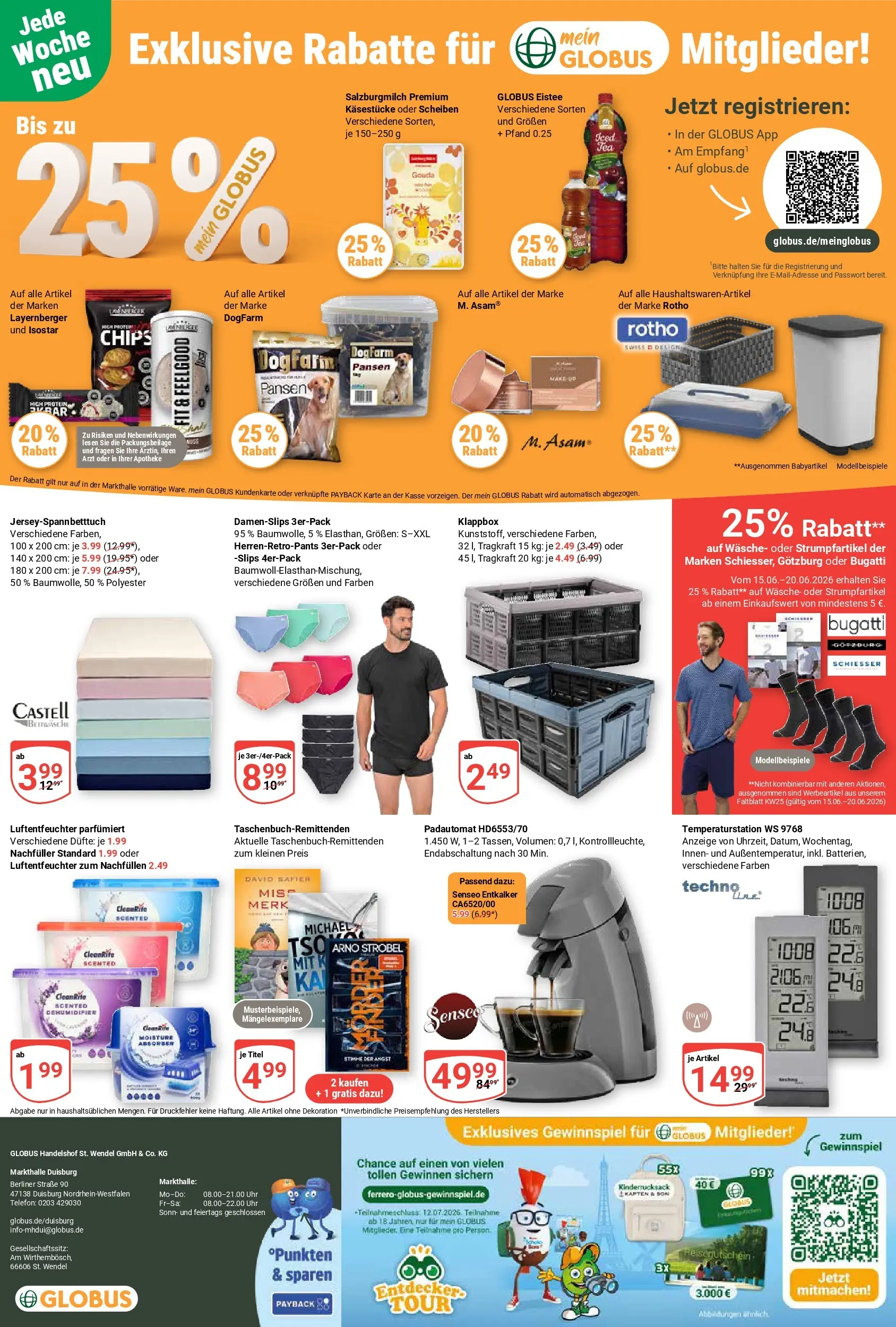 Globus Prospekt Duisburg (ab 15.06.2026) » Angebote online | Seite: 22 | Produkte: Senseo, Gouda, Chips, Uhr