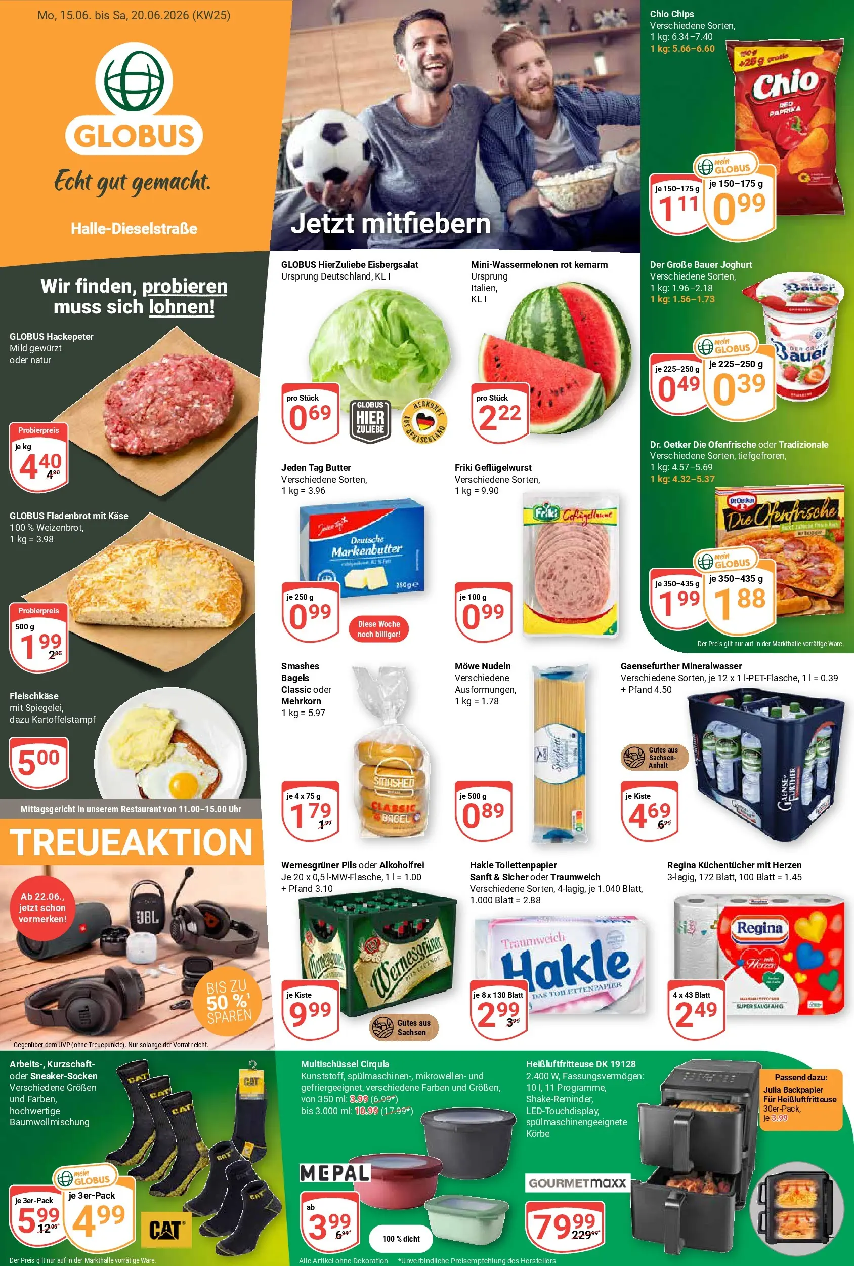 Globus Prospekt Halle (saale) (ab 15.06.2026) » Angebote online | Seite: 1 | Produkte: Bauer joghurt, Nudeln, Chips, Toilettenpapier