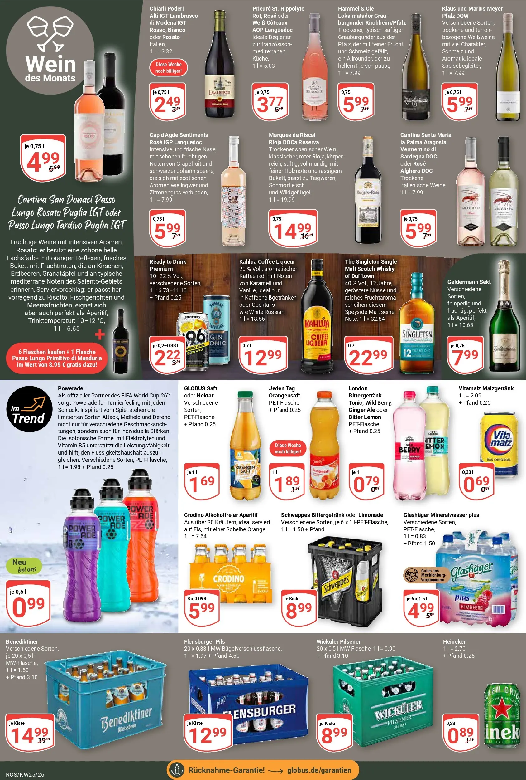 Globus Prospekt Lambrechtshagen (ab 15.06.2026) » Angebote online | Seite: 19 | Produkte: Orangensaft, Schweppes, Heineken, Saft
