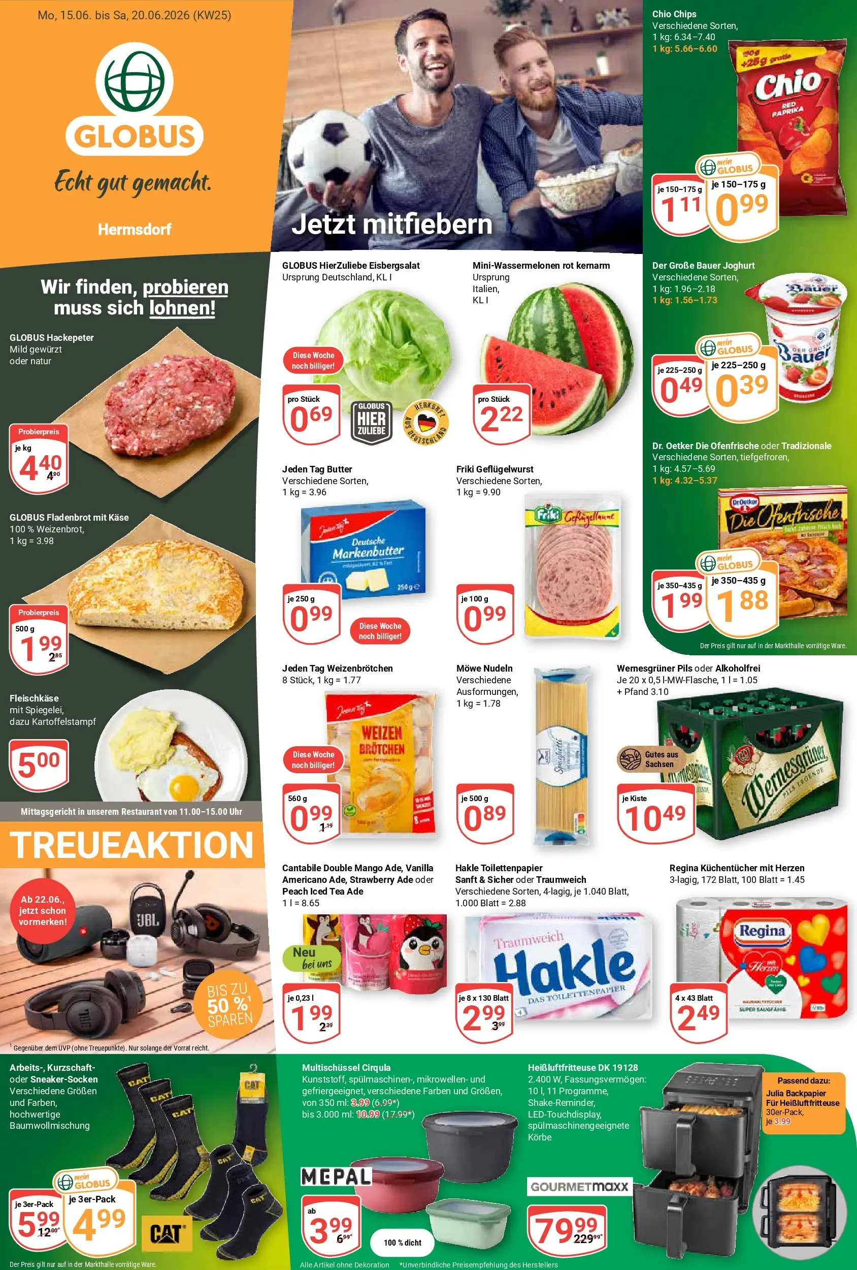 Globus Prospekt Hermsdorf (ab 15.06.2026) » Angebote online | Seite: 1 | Produkte: Käse, Eisbergsalat, Mango, Uhr