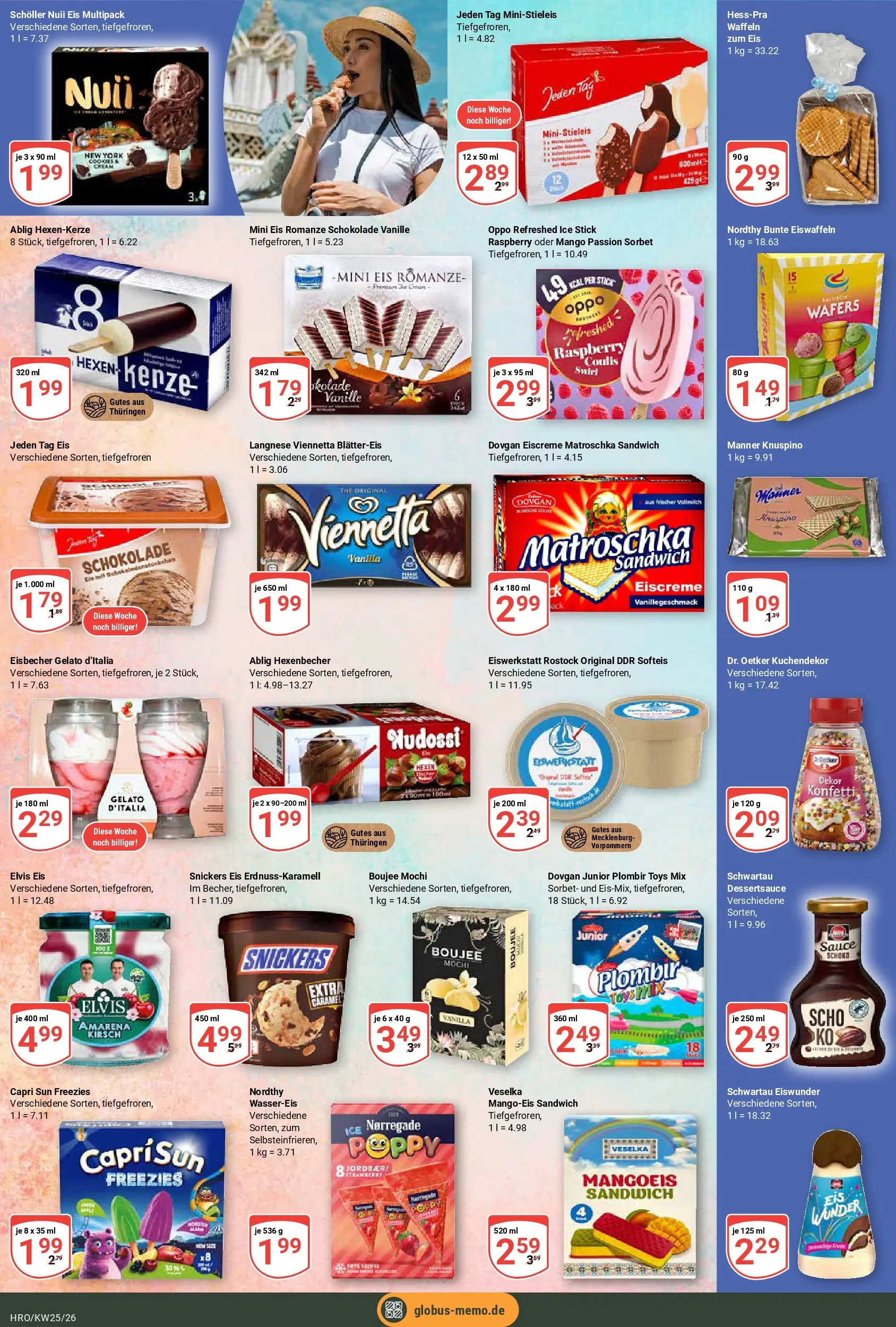 Globus Prospekt Rostock (ab 15.06.2026) » Angebote online | Seite: 16 | Produkte: Nuii eis, Snickers, Waffeln, Mango
