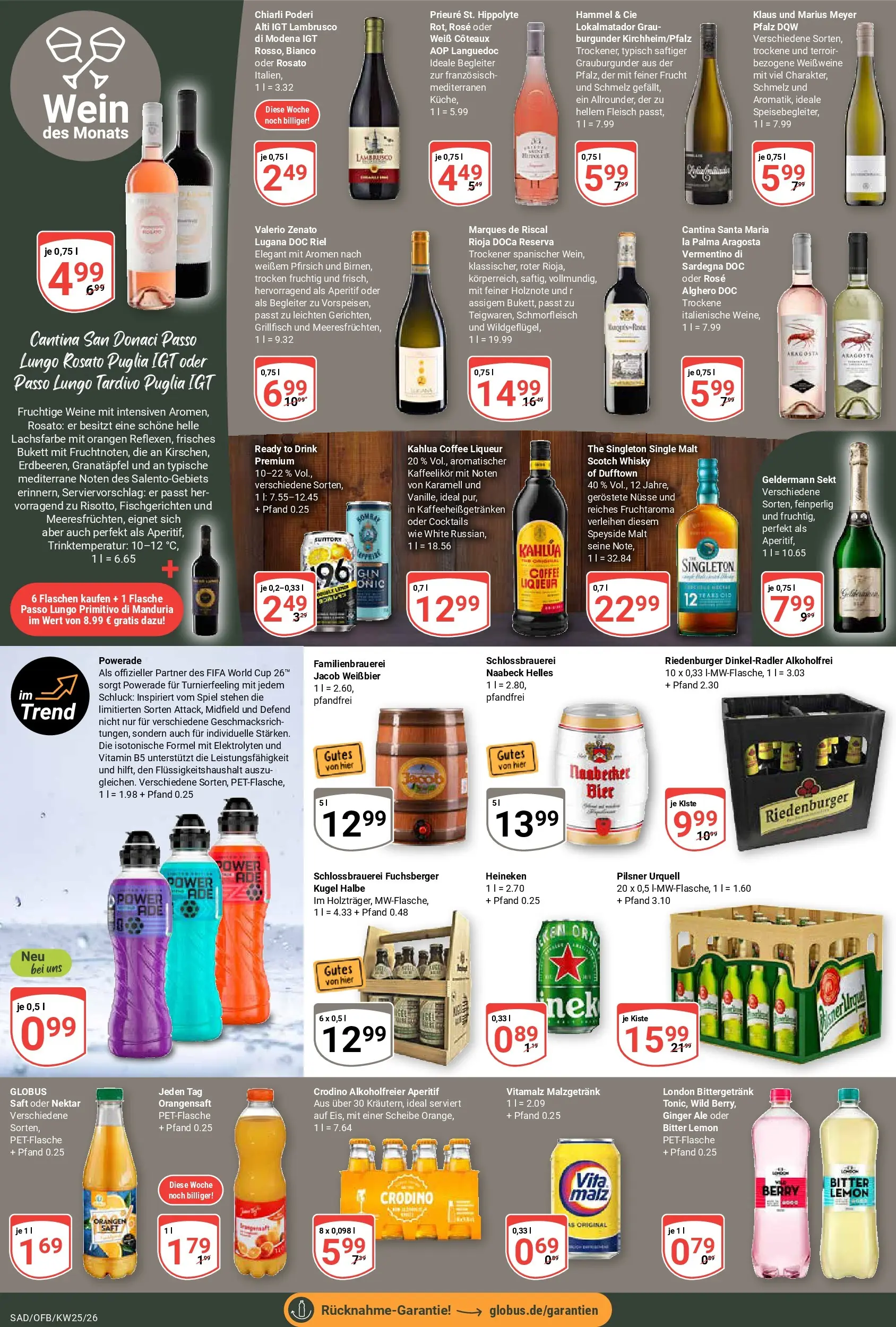 Globus Prospekt Schwandorf (ab 15.06.2026) » Angebote online | Seite: 16 | Produkte: Heineken, Pilsner urquell, Pfirsich, Saft