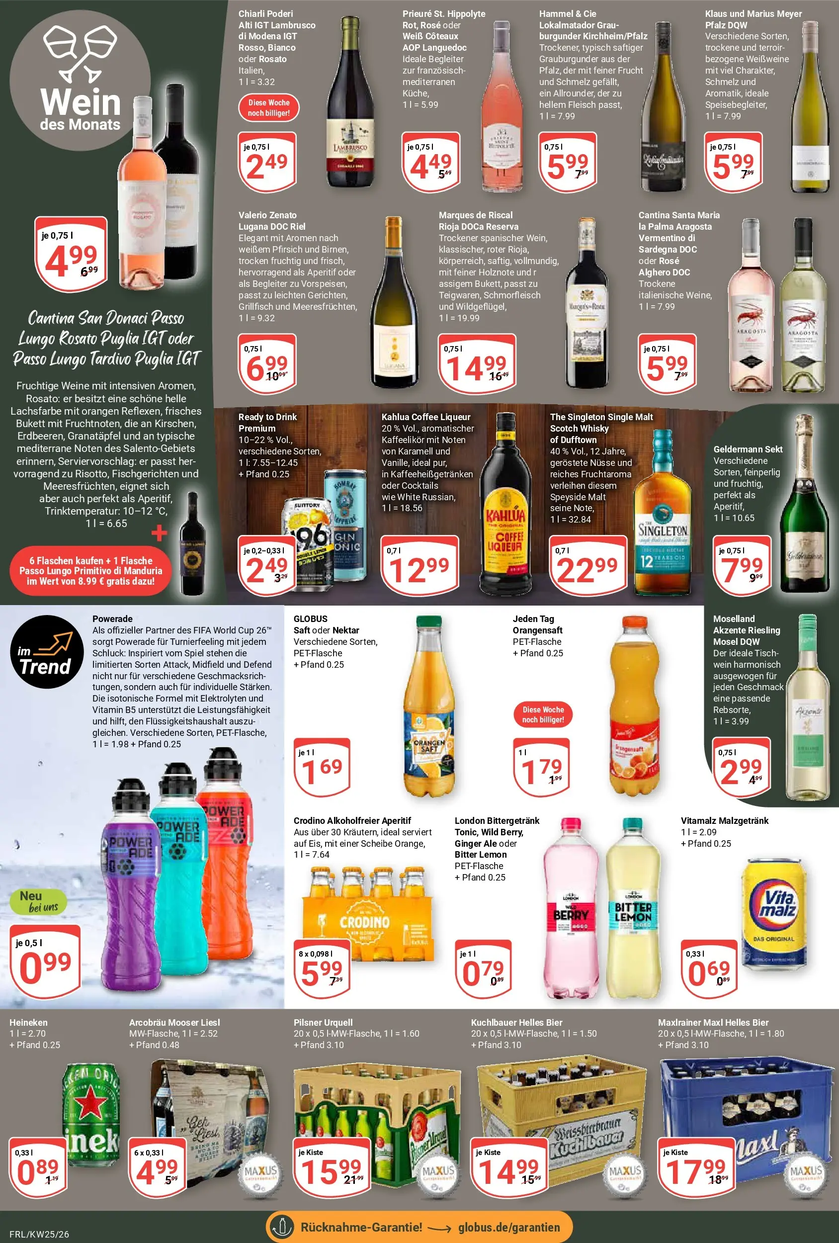 Globus Prospekt Freilassing (ab 15.06.2026) » Angebote online | Seite: 16 | Produkte: Granatapfel, Powerade, Pfirsich, Wein