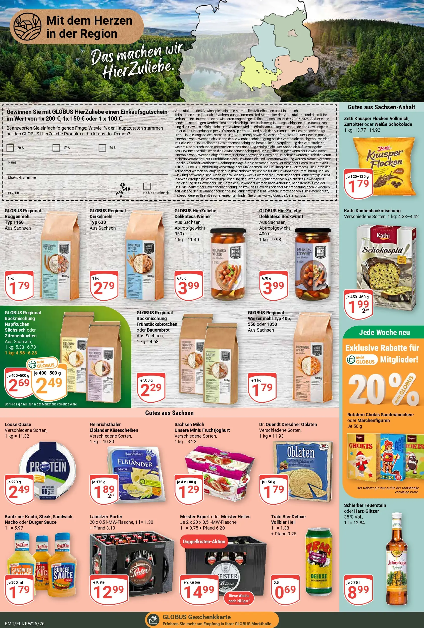 Globus Prospekt Erfurt-Linderbach (ab 15.06.2026) » Angebote online | Seite: 13 | Produkte: Bockwurst, Milch, Schokolade, Bier