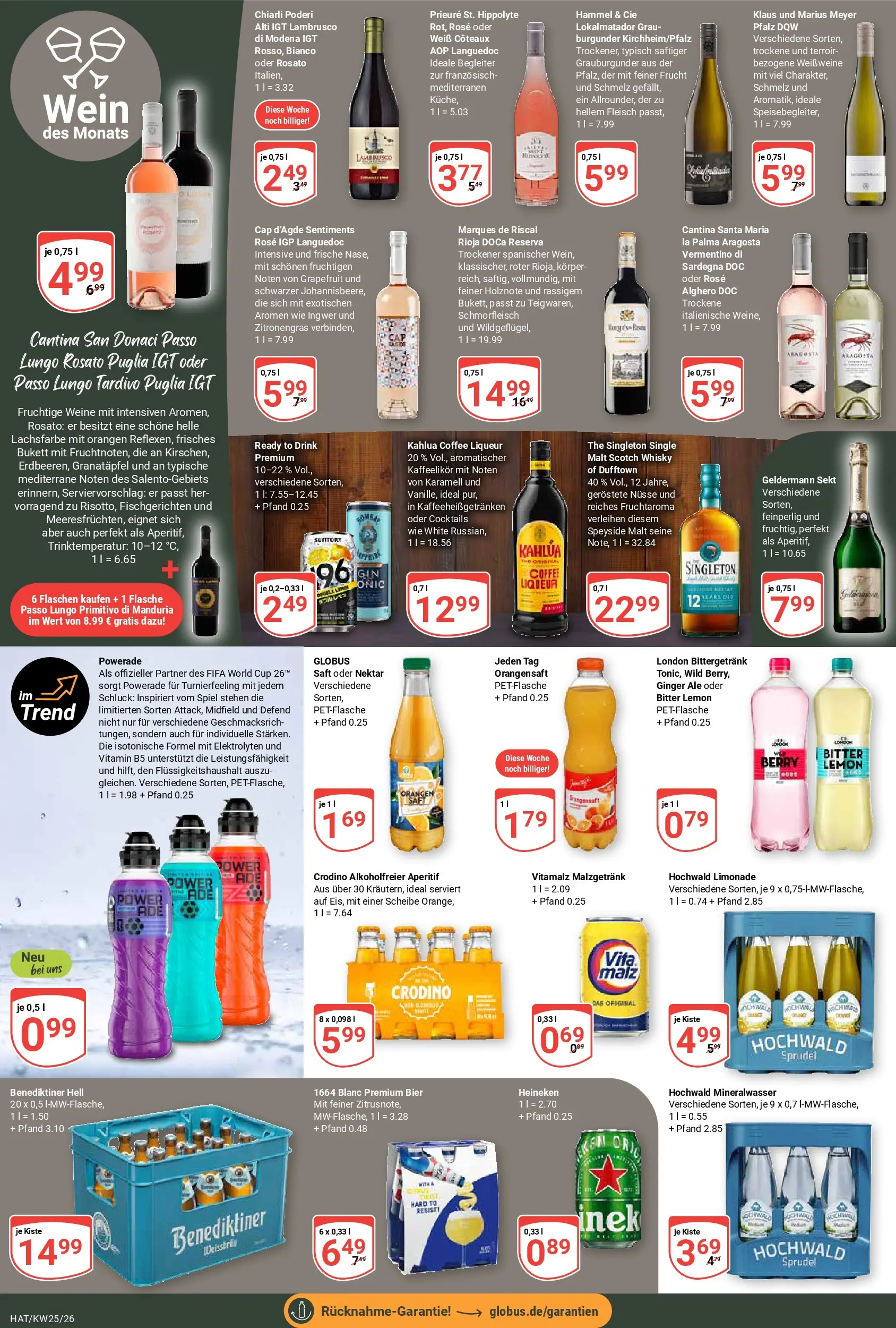Globus Prospekt Hattersheim (ab 15.06.2026) » Angebote online | Seite: 20 | Produkte: Sekt, Limonade, Orangensaft, Mineralwasser