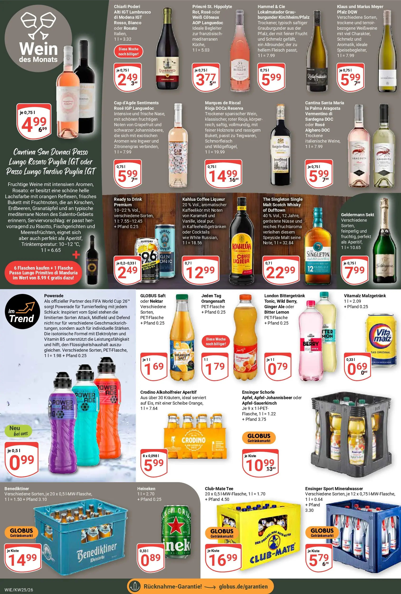 Globus Prospekt Waghäusel (ab 15.06.2026) » Angebote online | Seite: 19 | Produkte: Spiel, Orangensaft, Powerade, Wein