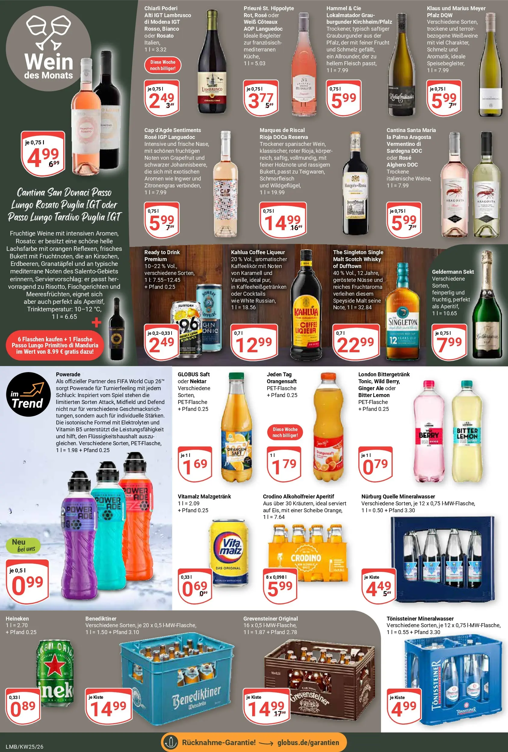 Globus Prospekt Limburg (ab 15.06.2026) » Angebote online | Seite: 21 | Produkte: Orangensaft, Powerade, Saft, Wein