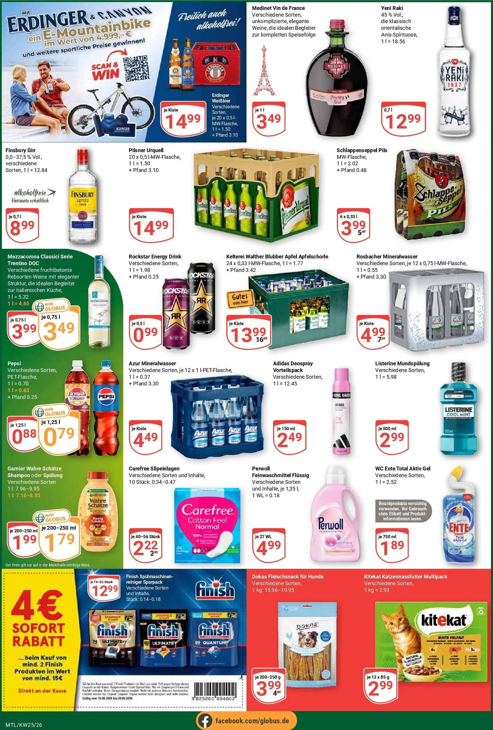 Globus Prospekt Maintal-Dörnigheim (ab 15.06.2026) » Angebote online | Seite: 9 | Produkte: Erdinger, Rockstar, Finish, Mineralwasser