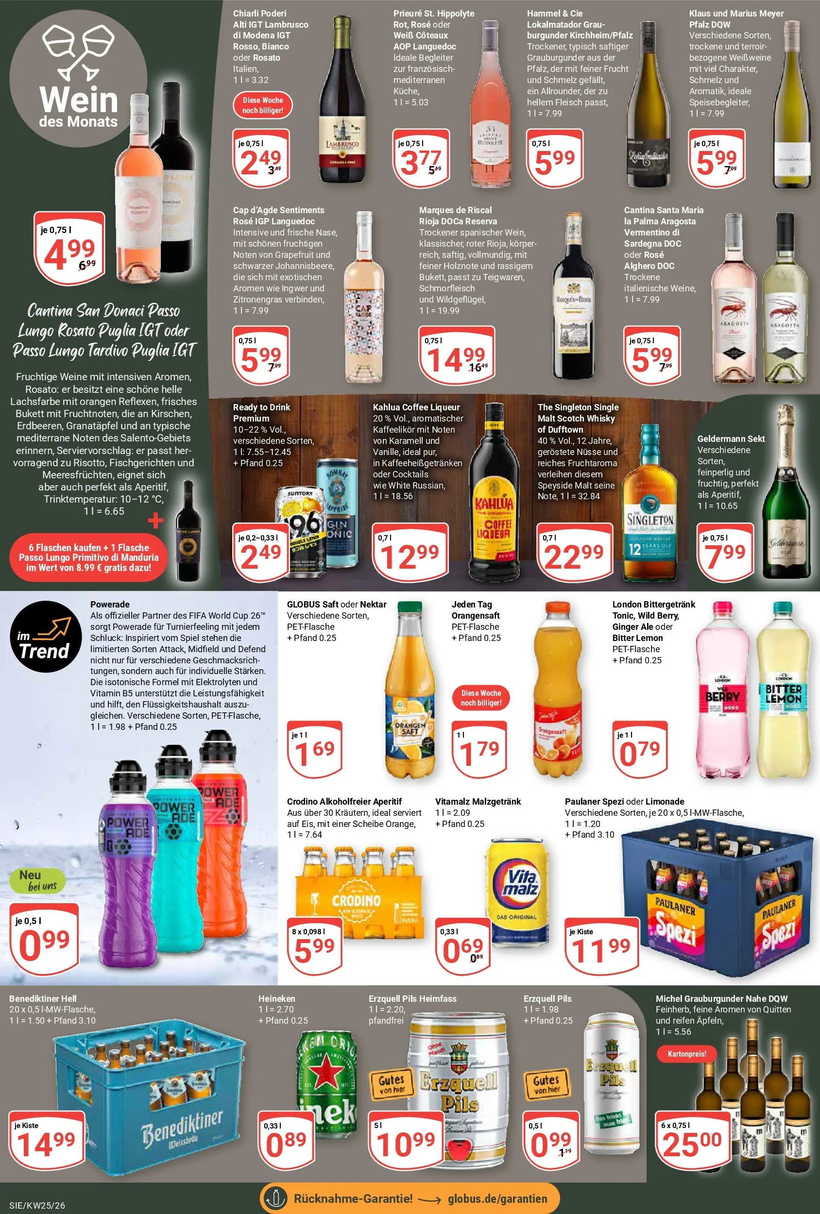 Globus Prospekt Siegen (ab 15.06.2026) » Angebote online | Seite: 18 | Produkte: Whisky, Benediktiner hell, Heineken, Wein
