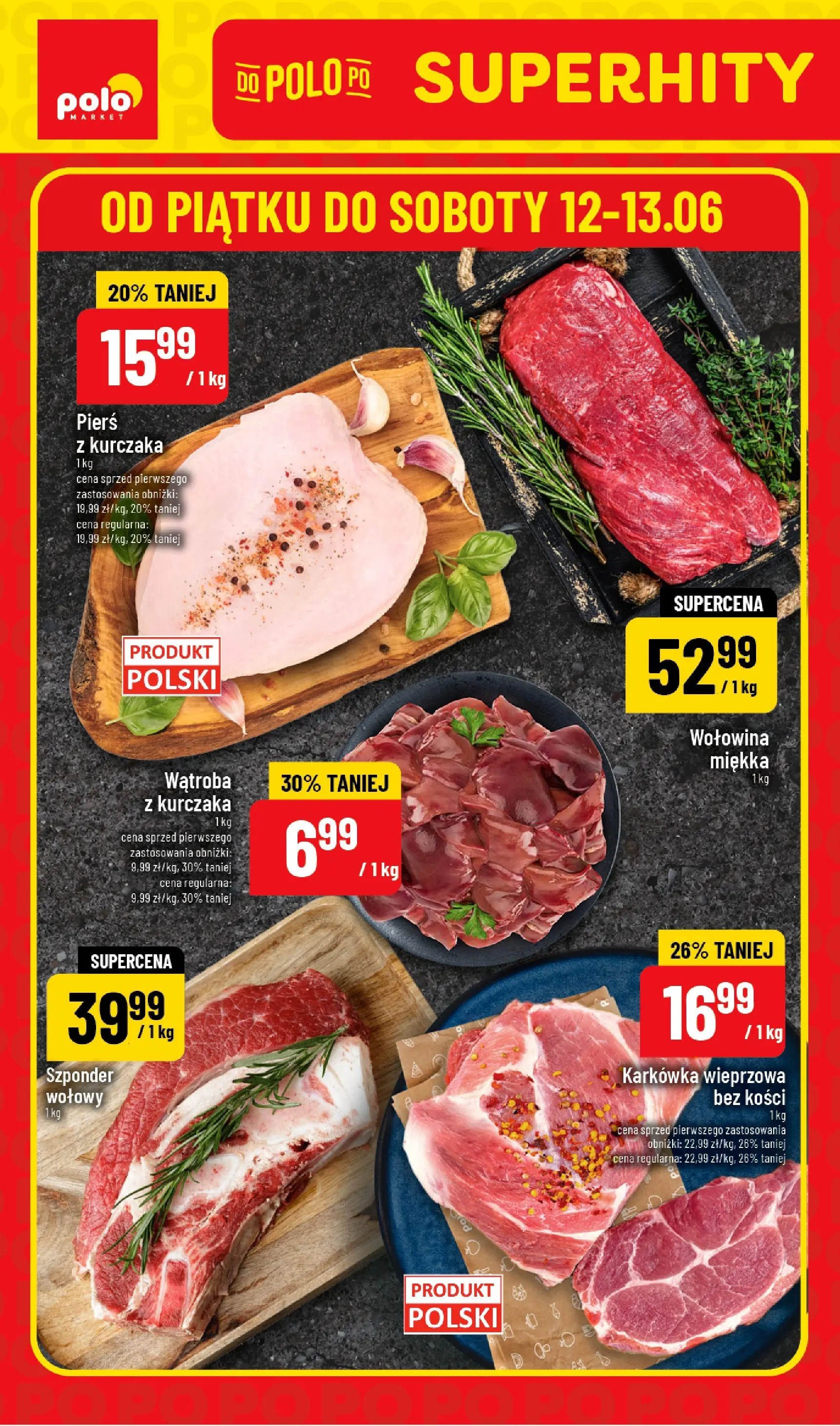 Nowa POLOmarket gazetka od jutra 11.06.2026 | Strona: 1 | Produkty: Pierś z kurczaka, Karkówka, Karkówka wieprzowa, Wołowina