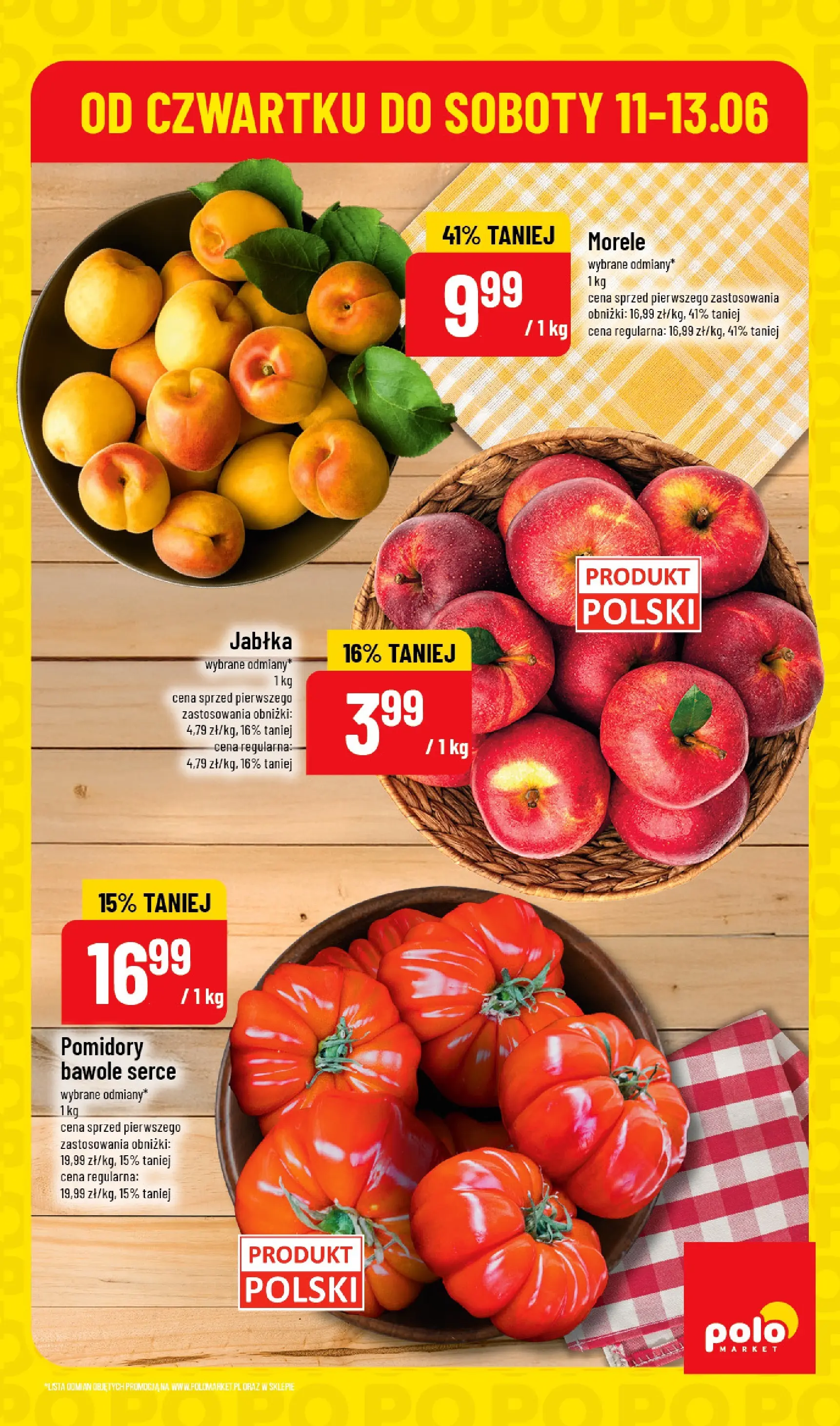 Nowa POLOmarket gazetka od jutra 11.06.2026 | Strona: 3 | Produkty: Morele, Jabłka, Pomidory