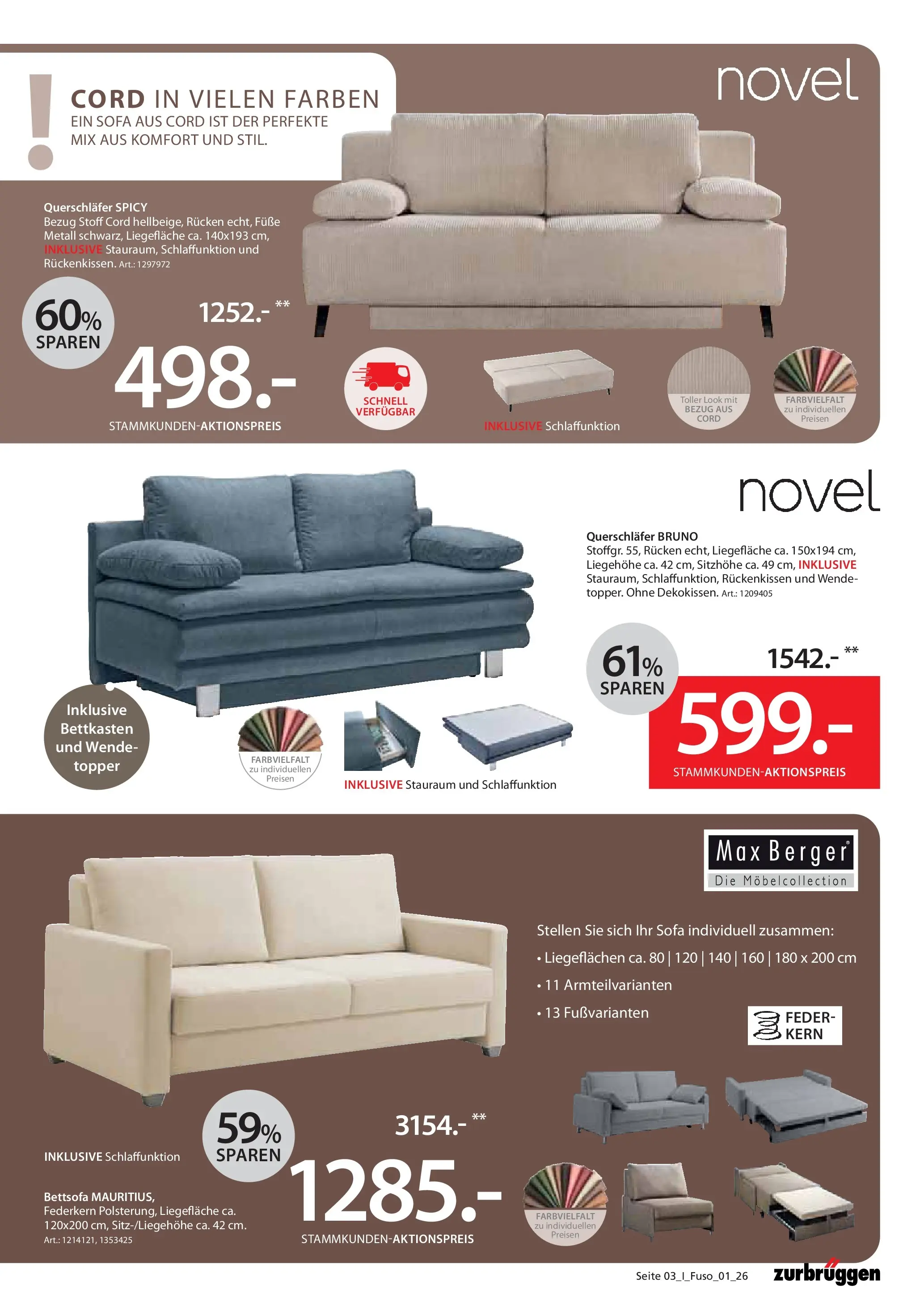 Zurbrüggen Schlafsofa Spezial (ab 10.06.2026) zum Blättern | Seite: 3 | Produkte: Sofa, Topper