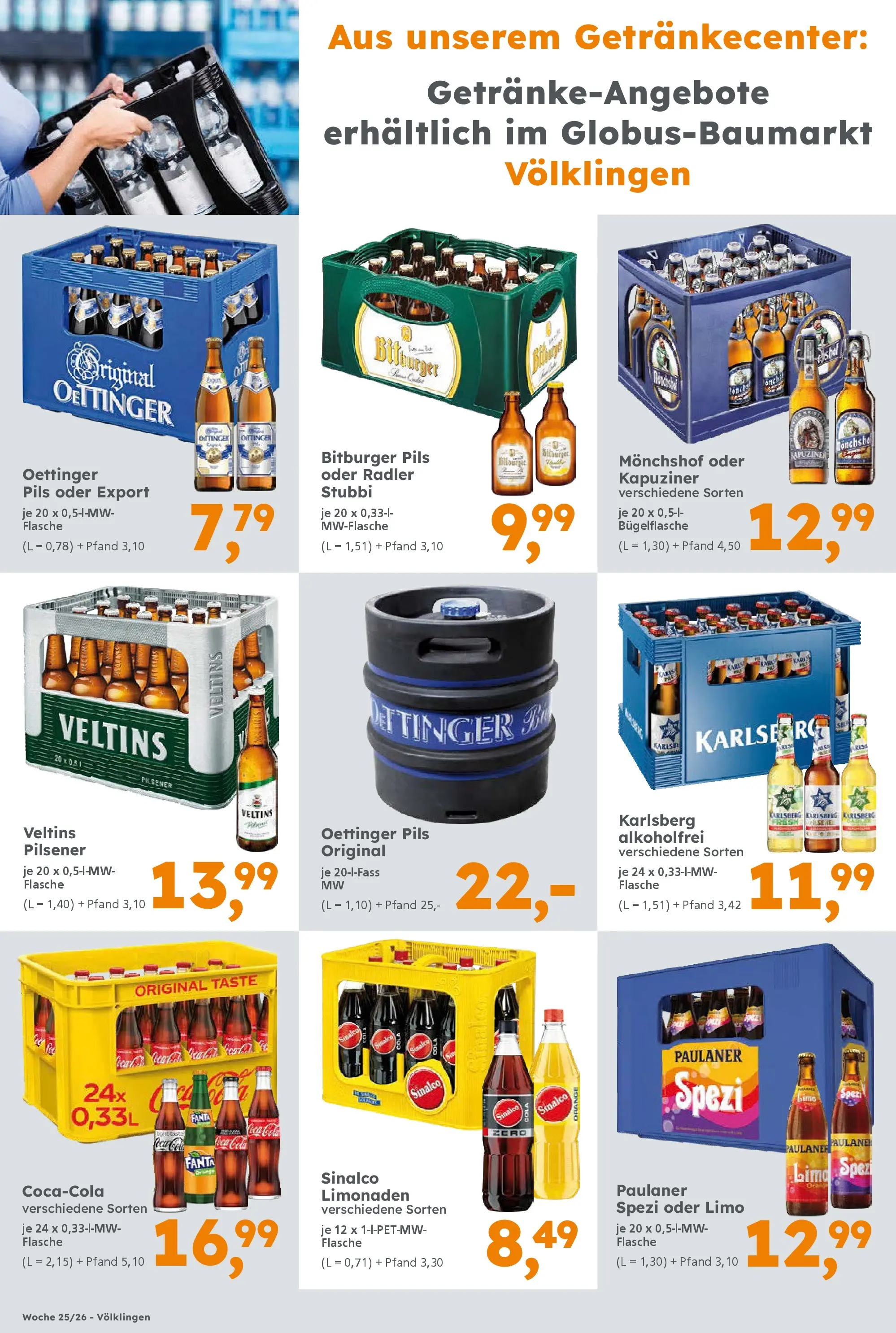 Globus Baumarkt Prospekt Völklingen (ab 14.06.2026) zum Blättern | Seite: 12 | Produkte: Sinalco, Bitburger, Monchshof, Pils