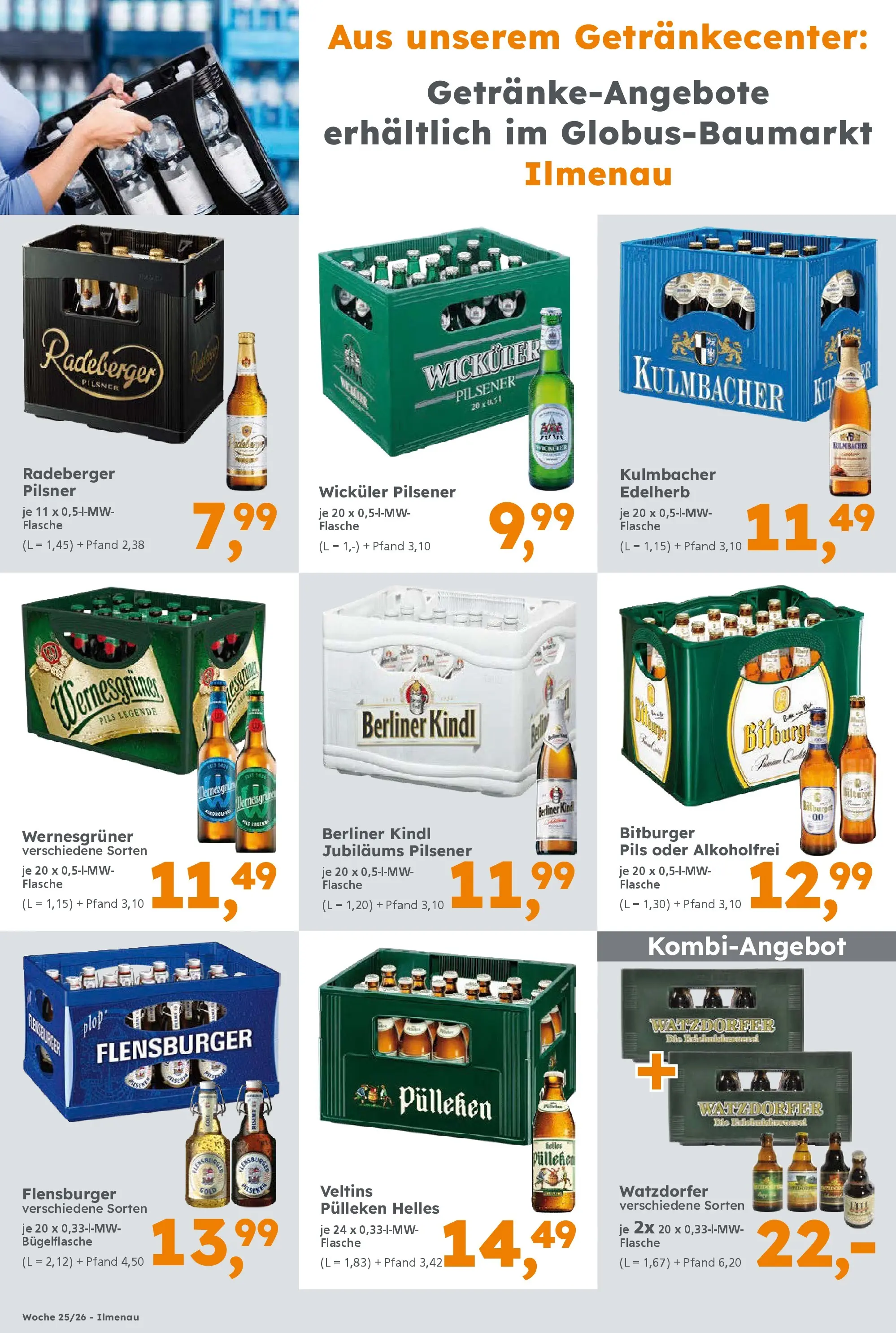 Globus Baumarkt Prospekt Ilmenau (ab 14.06.2026) zum Blättern | Seite: 12 | Produkte: Berliner, Wernesgruner, Flensburger, Veltins