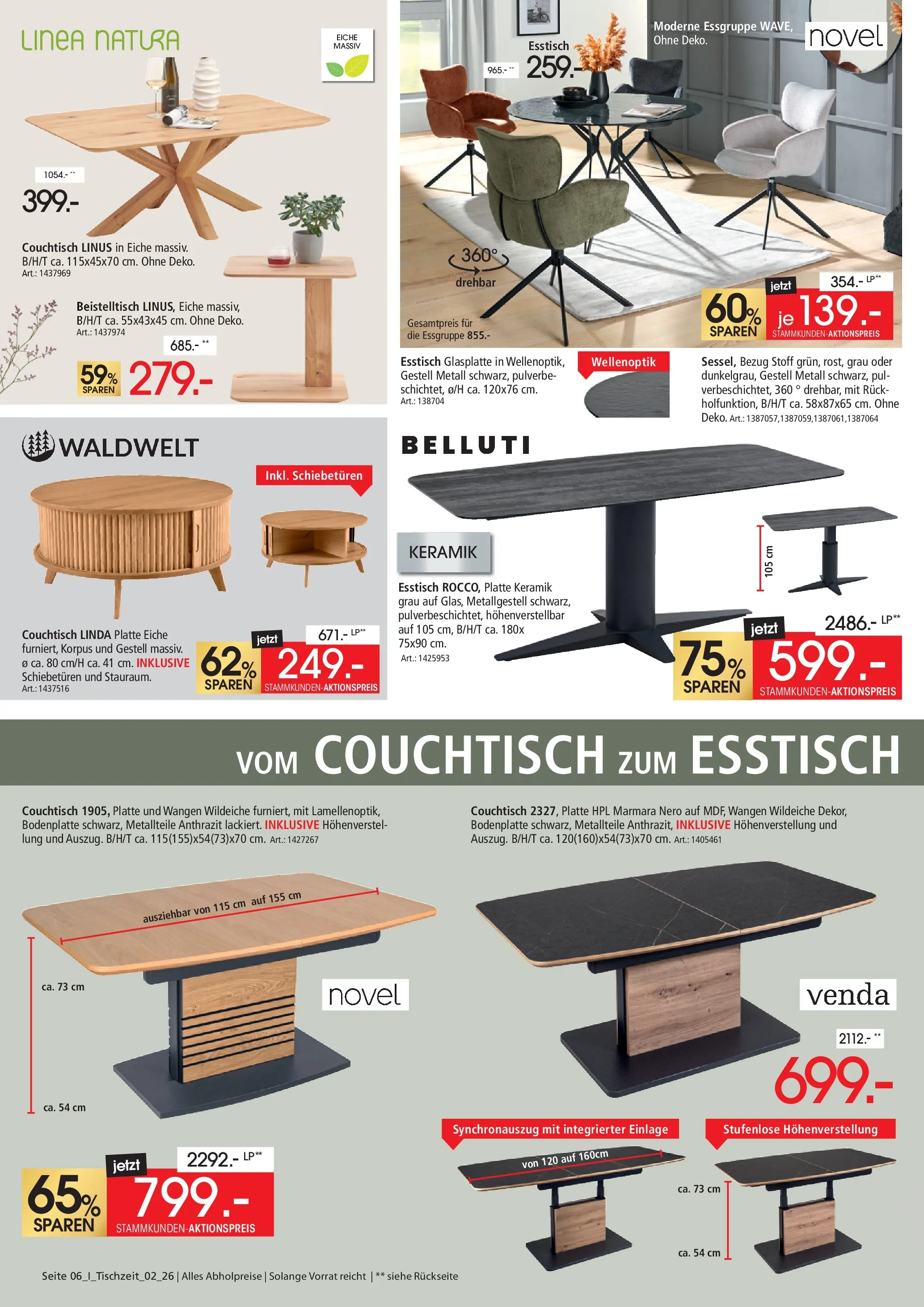 Zurbrüggen Tischzeit (ab 12.06.2026) zum Blättern | Seite: 6 | Produkte: Beistelltisch, Esstisch, Essgruppe, Couchtisch