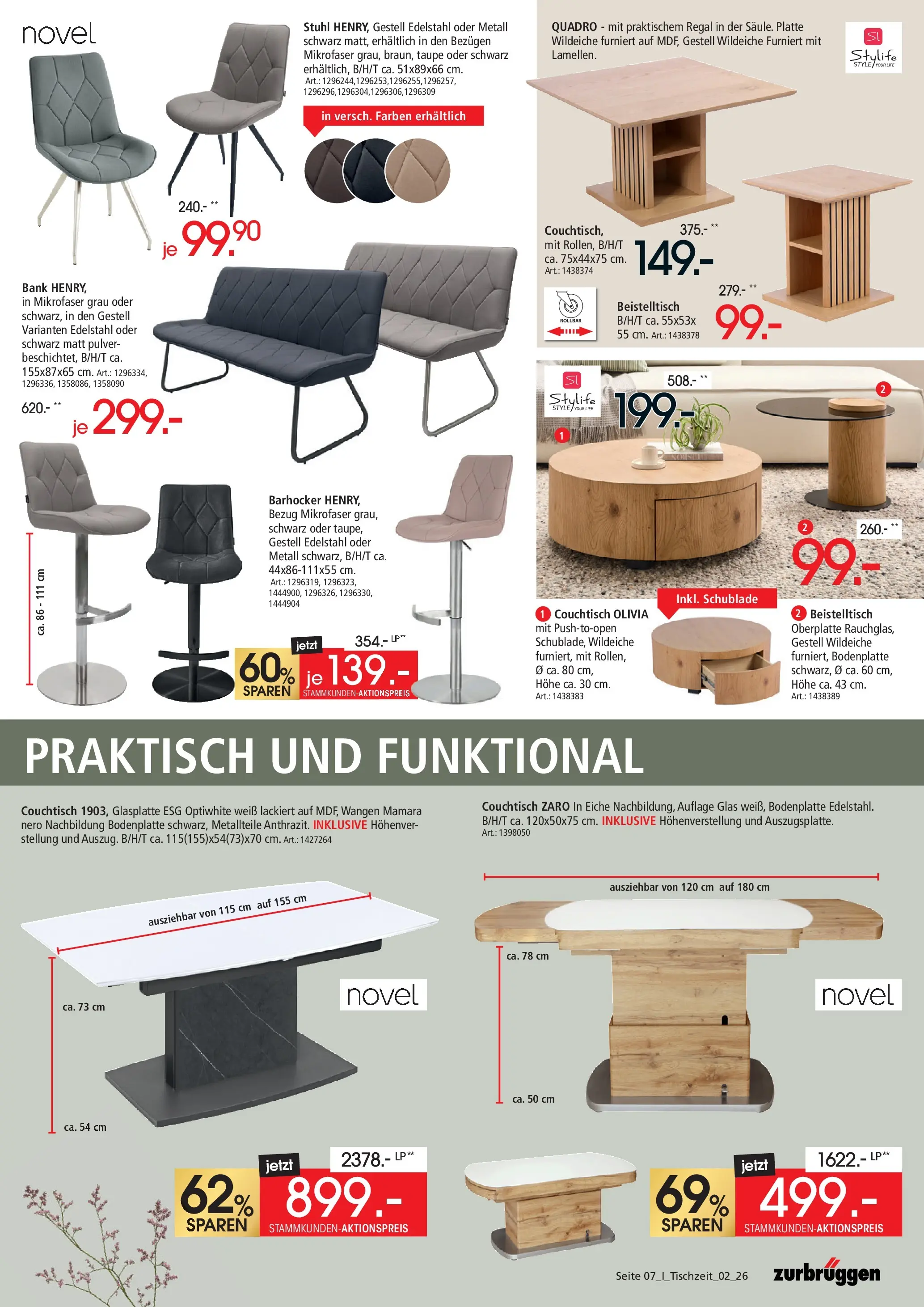 Zurbrüggen Tischzeit (ab 12.06.2026) zum Blättern | Seite: 7 | Produkte: Beistelltisch, Barhocker, Couchtisch, Regal