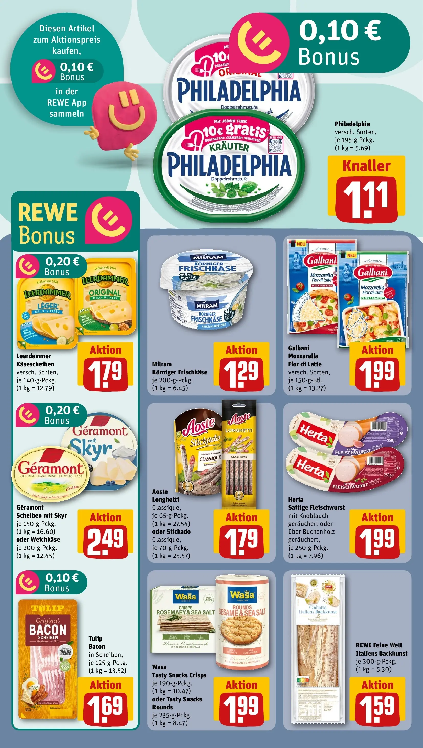 REWE Prospekt ab 08.06.2026 zum Blättern » Angebote | Seite: 12 | Produkte: Mozzarella, Leerdammer, Milram, Frischkase