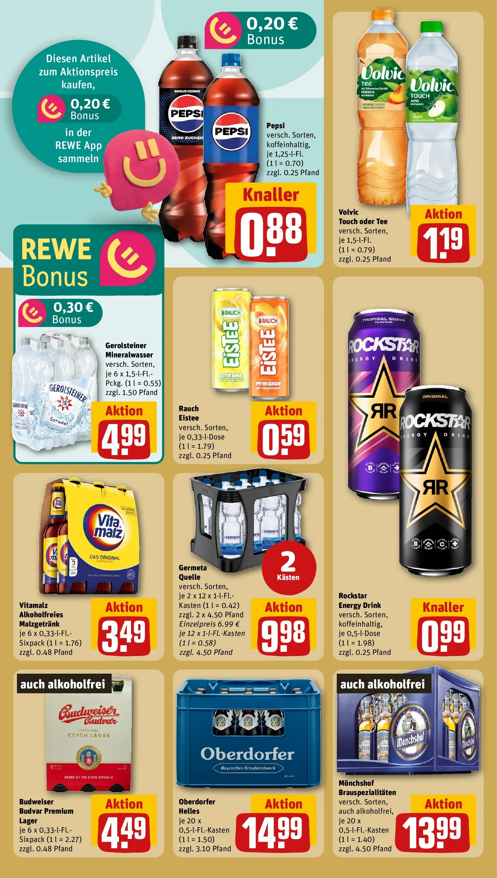 REWE Prospekt ab 08.06.2026 zum Blättern » Angebote | Seite: 16 | Produkte: Monchshof, Mineralwasser, Tee, Gerolsteiner