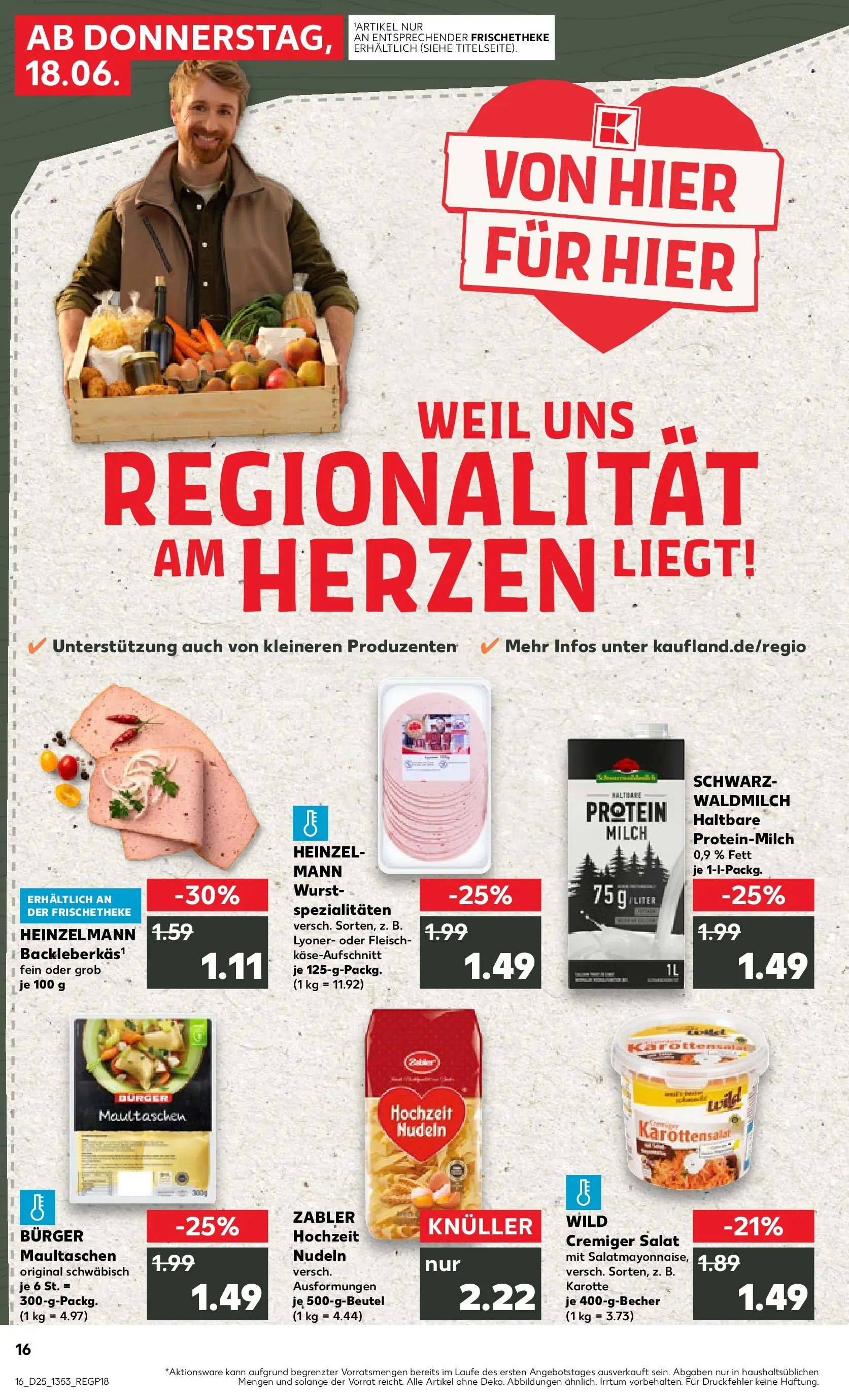 Prospekt Kaufland ab 15.06.2026 » Angebote Online zum Blättern | Seite: 1 | Produkte: Wurst, Nudeln, Maultaschen, Salat