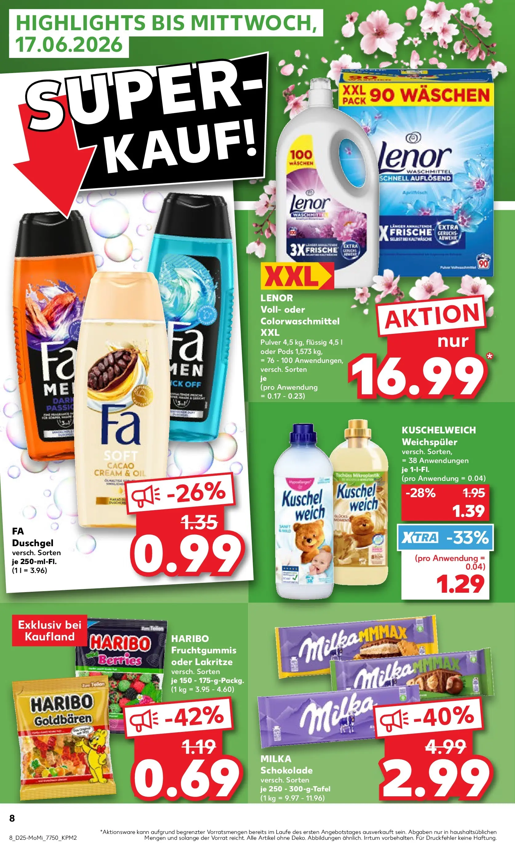 Prospekt Kaufland ab 14.06.2026 ยป Angebote und Werbung Online | Seite: 8 | Produkte: Lenor, Schokolade, Fa duschgel, Kuschelweich Prospekt Kaufland ab 14.06.2026 ยป Angebote Online zum Blรคttern | Seite: 8 | Produkte: Lenor, Schokolade, Fa duschgel, Kuschelweich