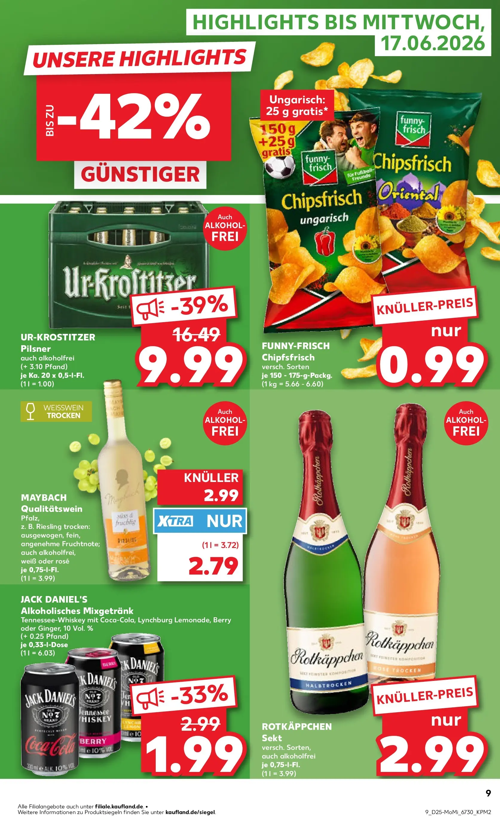 Prospekt Kaufland ab 14.06.2026 » Angebote Online zum Blättern | Seite: 9 | Produkte: Funny frisch, Jack Daniel's, Rotkäppchen, Chips