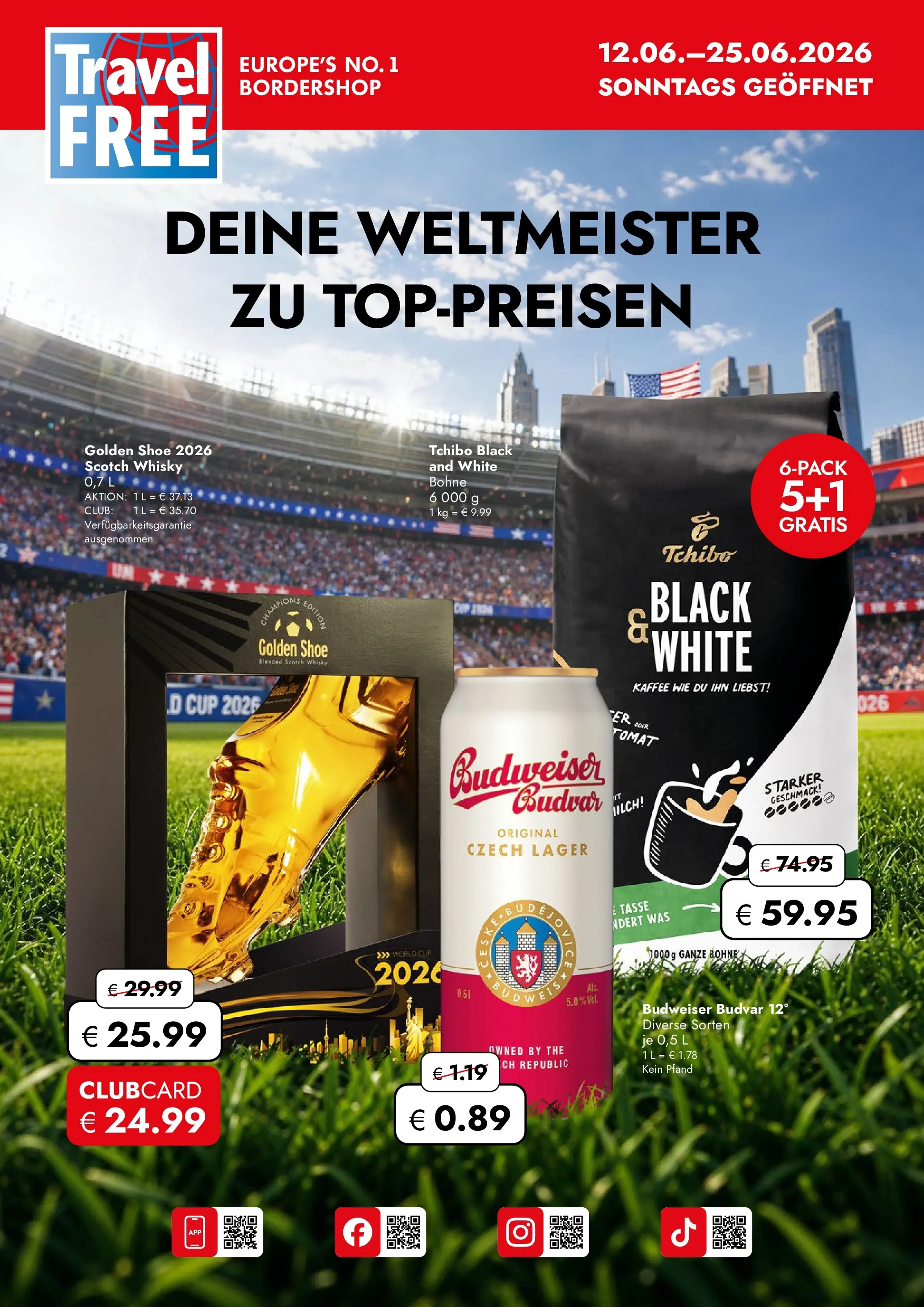Travel Free - Travel Free: Aktionsangebote (ab 11.06.2026) zum Blättern | Seite: 1 | Produkte: Whisky, Milch, Kaffee, Budweiser