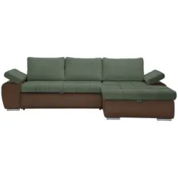 Ecksofa in Flachgewebe Braun, Olivgr&uuml;n 271/175 cm