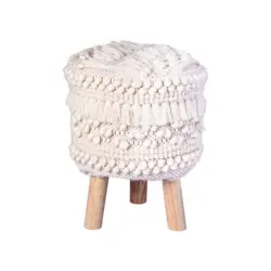 Hocker in Holz, Textil Wei&szlig;