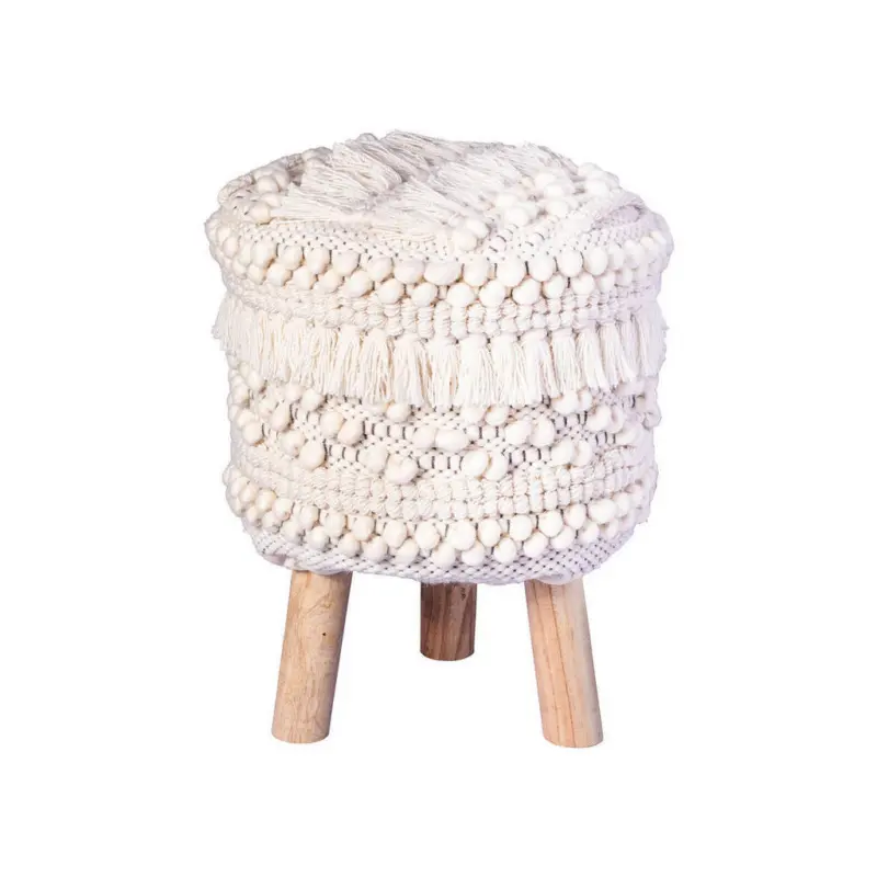 Hocker in Holz, Textil Wei&szlig;
